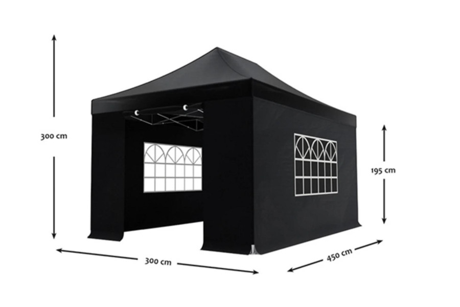Partytent 3x4.5 meter easy-up zwart MET zijwanden - Stichting Ameezing Vught - 1